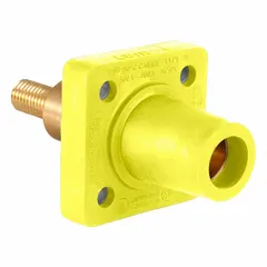 This female receptacle from LEVITON's Series 16 is rated for 400 A and features a straight taper nose mating design with threaded stud terminations. It is used for high-current electrical connections in industrial power distribution and heavy equipment installations requiring a reliable, high-amperage female connection.