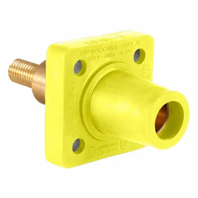 LEVITON Single Pole Receptacle: Yellow, Straight Taper Nose Mating, Threaded Stud Termination - Receptacles with Threaded Stud Terminations