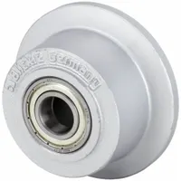 This single-flange track wheel has a 3-inch diameter and 1 5/8-inch width, made of iron with a silver finish. It supports a load capacity of 1,540 lb. Commonly used in industrial material handling systems such as overhead cranes, monorails, and conveyor tracks