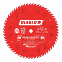DIABLO Circular Saw Blade: 10 in Blade Dia., 40 Teeth, 0.1 in Cut Wd, 5/8 in Arbor Size, Combo (MPN D1040X)