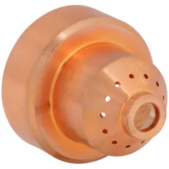 This mechanized shield is designed for use with Hypertherm T100, 100M, and 100M-2 machine plasma torches. It protects the nozzle and electrode from molten metal spatter and directs the plasma arc during automated cutting operations. Rated for 100 A, it is suitable for machine-type plasma cutting systems.