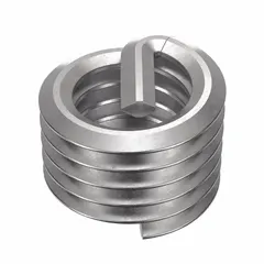 Free-running tanged helical insert for M8-1.25 coarse metric threads. Made of 18-8 material with plain finish, 8.3 mm length, and tensile strength 200,000 to 250,000 psi. Supplied in packs of 100. Used to repair or reinforce tapped threads in metal components.