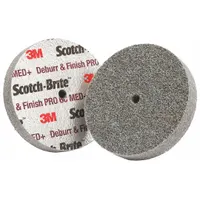 This SCOTCH-BRITE DP-UW unitized wheel is 3 inches in diameter and 1/2 inch wide with a 1/4 inch arbor hole. It features a ceramic, medium-grade abrasive (Medium (6)) for cool-cutting light deburring and finishing on all materials. Commonly used for removing burrs, blending surface imperfections, and preparing surfaces in metalworking, woodworking, and composite finishing applications