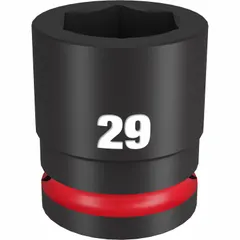 This 3/4" drive impact socket is designed for use with impact wrenches on metric hex fasteners. The 29 mm, 6-point configuration provides secure engagement for high-torque fastening and loosening in heavy-duty assembly, maintenance, and repair tasks.
