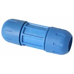 Nylon compression x compression coupling for joining two 40 mm OD compressed air pipes. Designed for pneumatic distribution systems in industrial air lines. Provides a leak-resistant connection for manufacturing, automation, and material handling applications.