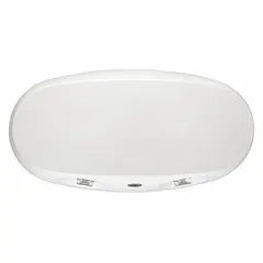 Surface-mount wall emergency light with white plastic housing. LED lamp wattage 1.2 W, emergency wattage 4.8 W. Input voltage 120 to 347V AC. Damp location rated. Features self-diagnostic and remote test. Remote capable. Non-adjustable lamp heads. NOM listed.