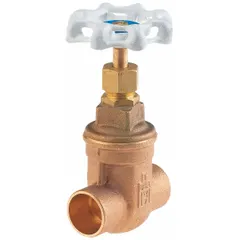 Bronze non-rising stem gate valve with sweat x sweat connections and wheel handle. Features bronze wedge and bonnet. Rated 300 psi CWP. Suitable for on/off flow control in potable water systems.