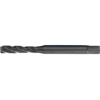 Spiral-flute tap for threading steel and stainless steel. #10-32 UNF thread, 2B class of fit, semi-bottoming chamfer, black oxide cobalt construction, 3 flutes. Suitable for blind-hole tapping where chip evacuation upward is required