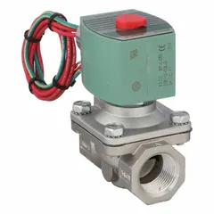 This 2-way, 2-position normally closed solenoid valve from REDHAT features a 3/4 in pipe size and operates on 24V DC. The watertight coil enclosure suits applications requiring moisture resistance. Designed for high-flow fluid control in industrial systems.