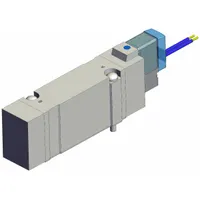 Single solenoid, five-way/two-position directional control valve with 5 ports and 110V AC supply. Female connections, internal pilot operation, and non-locking manual override. Suitable for directing compressed air in pneumatic circuits for automated machinery and industrial process control