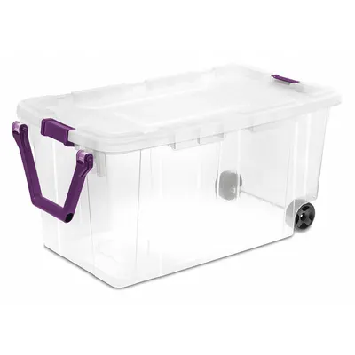 STERILITE Storage Tote: 40 gal, 36 3/4 in x 21 3/8 in x 18 in, Clear Body, Clear Lid - Clearview Totes with Latch-On Lids