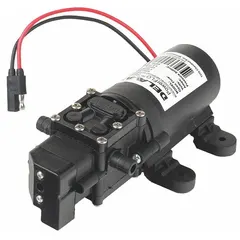 Electric on-demand diaphragm sprayer pump with polypropylene housing. Includes demand pressure switch and hose. Suitable for agricultural spraying, pest control, and industrial fluid transfer applications.