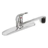 This single-post kitchen faucet from the Silver series is constructed of cast brass with a silver finish. Designed for deck mounting with two mounting holes, it is suitable for residential and light-commercial kitchen sink applications such as washing dishes and food preparation