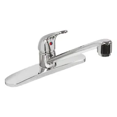 This single-post kitchen faucet from the Silver series is constructed of cast brass with a silver finish. Designed for deck mounting with two mounting holes, it is suitable for residential and light-commercial kitchen sink applications such as washing dishes and food preparation.