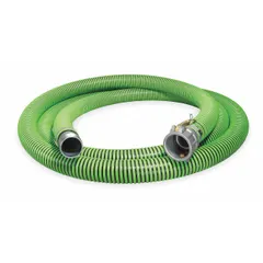 This thermoplastic rubber hose assembly features polyethylene helix reinforcement for water suction and discharge applications. With a 4-inch inside diameter, 20-foot length, and 38 psi working pressure, it operates in temperatures from -40° to 180°F. Suitable for transferring water in industrial, agricultural, and construction settings.