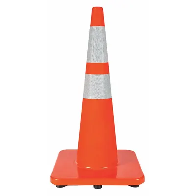 OEM Traffic Cone with Bands: MUTCD/NCHRP-350, 28 in Cone Ht, Orange, High-Intensity Prismatic - Traffic Cones for Roadway Use