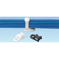 Screw mount cable tie base for securing wiring in control panels and electrical installations. Natural nylon, 0.74 in L x 0.37 in W x 0.19 in H, with #8 screw hole. Accepts miniature, intermediate, and standard cable ties.