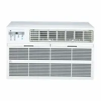 Residential-grade through-the-wall air conditioner for cooling only. Delivers 14,000 BtuH at 230V AC with a CEER rating of 8.5. Features a NEMA 6-15P plug and includes a remote control. Suitable for room cooling in residential settings