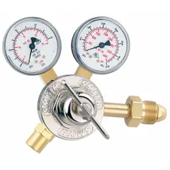 Flow gauge regulator with CGA 580 inlet and 5/8"-18 female right-hand outlet. Designed for argon gas service. Direct-reading flow gauge provides precise control of gas delivery in welding and fabrication applications.