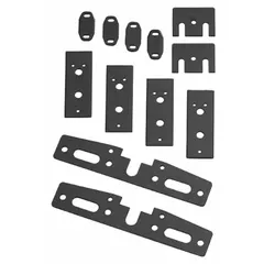 This shim kit is used to adjust the alignment of door strike plates during installation or retrofit, ensuring proper latch engagement and door closure. It measures 3 inches in width and is ADA compliant for accessibility standards in door hardware installations.