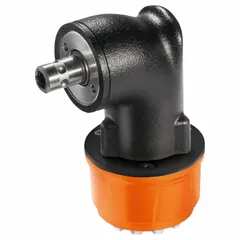 This right-angle drill attachment enables drilling and driving in confined spaces where a standard drill cannot fit. It connects to compatible cordless drills via the QuickIN interface, allowing operation at a 90-degree angle. Overall length is 4 inches.
