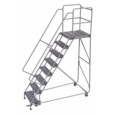 TRI-ARC Rolling Ladder: 6.7 ft Platform Ht, Assembled, Aluminum, Manual Lock, Ribbed - Aluminum Manual-Lock Ladders