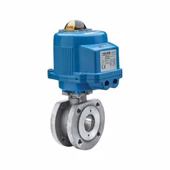 This BONOMI electrically-actuated ball valve features a one-piece stainless steel body with a 1-1/4 inch port. The 12V AC/DC actuator includes a manual override for local operation. An ISO 5211 actuator mounting pad is provided for installation. Suitable for on/off control in industrial fluid systems.