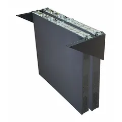 This 2-rack-unit open-frame server rack is constructed of steel and features a low-profile vertical orientation. It includes two rear cable pass-throughs for cable management. The rack measures 4 7/8 in x 19 in x 4 in, suitable for wall-mounting network equipment, AV gear, or patch panels in space-constrained environments.