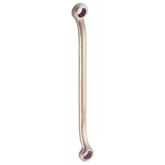 This nonsparking double-end box end wrench features 12-point openings in 1/2 in and 9/16 in SAE sizes. The offset design provides clearance over obstructions. Overall length is 9 1/2 in. Suitable for use in environments where sparking tools pose a fire or explosion risk.