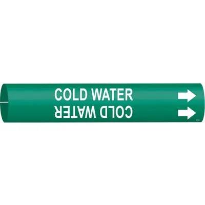 BRADY Pipe Marker: Cold Water, Green, White, Fits 2 1/2 to 3 7/8 in Pipe O.D. - Cold Water Snap-On Pipe Markers