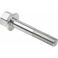 Partially threaded M5 stainless steel fastener with a flanged hex head. Minimum thread length of 16 mm. Suitable for use in environments requiring corrosion resistance and easy cleaning
