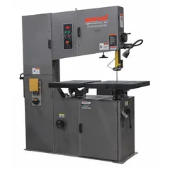 The MARVEL S-36V is a manual vertical metal-cutting band saw with a 36-inch throat depth, designed for cutting metal workpieces in fabrication and maintenance applications. It features variable speed from 50 to 415 SFPM and a blade tilt range of 10° left to 45° right. This 3-phase unit draws 11.8 A.