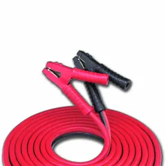This clamp jumper cable features 1 AWG wire gauge, standard jaws, and a 25 ft cable length with a black jacket. Rated for 800 A maximum current, it has crimped cable connections. Suitable for jump-starting heavy-duty vehicles and equipment with 12V or 24V systems.