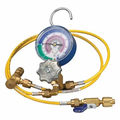 YELLOW JACKET Manifold Gauge: 1 Valves, Series Single Valve, 3 1/8 in Gauge - Analog Manifold Gauge Kits