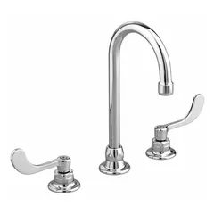 This widespread handle bathroom faucet is constructed from cast brass with a chrome finish. It features a gooseneck spout and includes a flexible underbody for simplified installation. Suitable for residential and light commercial bathroom sink applications.