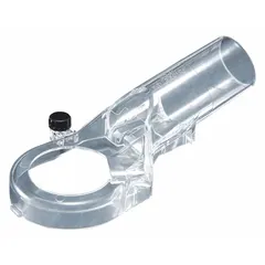 This 2-piece dust nozzle set attaches to compatible routers and trimmers to direct debris away from the workpiece. It helps maintain a cleaner work area during routing or trimming operations.
