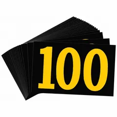 KVA marker displaying the number '100' in Gothic style on retroreflective sheeting. Character height is 2 1/2 inches and character width is 4 3/4 inches. Used for identifying transformer or electrical equipment ratings in industrial and utility settings.