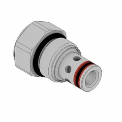 Two-way cartridge check valve with C08-2 cavity size, steel body, polyurethane seal, and 0.875 in overall length. Allows flow in one direction and prevents backflow in hydraulic circuits, lubrication systems, and process equipment.