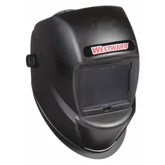 Passive welding helmet with fixed W10 shade for eye protection during welding. Black nylon shell with 4.33 x 3.54 in viewing area. Ratchet suspension adjustment for secure fit. Suitable for general welding tasks in maintenance, fabrication, and light industrial applications.