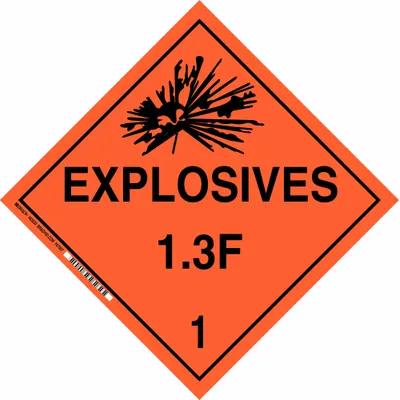 BRADY Explosives 1.3 F 1 Placard, 10 3/4 in x 10 3/4 in - Class 1: Explosives