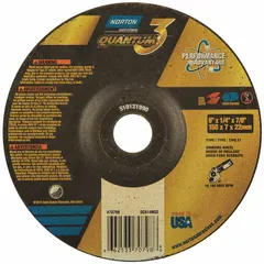 This depressed center grinding wheel (Type 27) is designed for cool cutting on carbon and stainless steel. The 20 grit ceramic abrasive enables efficient material removal in weld removal, deburring, and surface blending tasks. Dimensions: 6" diameter, 1/4" thickness, 7/8" arbor hole.