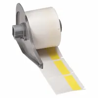 This precut label roll from Brady is designed for use with the BMP71 printer series and requires M7-R4300 ribbon. Each label measures 1 1/2 in x 1 1/2 in and is made of vinyl with a matte yellow finish. The roll contains 250 labels, suitable for identification of wires, cables, and small cylindrical surfaces in industrial settings