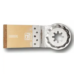 Carbide-tipped scraper blade for Starlock Plus oscillating tools. Straight design with 3 13/16 in blade length. Used for scraping and removing adhesives, paint, caulk, and floor coverings.