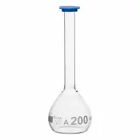 QORPAK Volumetric Flasks: 200 mL, Gray, Round, A, Includes Closure, 3.5 in Overall Ht (MPN 278385)