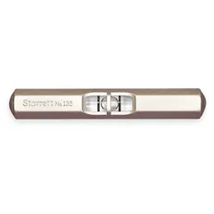 Steel pocket level with one glass vial, measuring 2 1/2 in x 3/8 in x 7/16 in. Features no sharp edges for safe pocket carry. Used for checking level and plumb in confined spaces during machinery setup, tool alignment, and general maintenance.