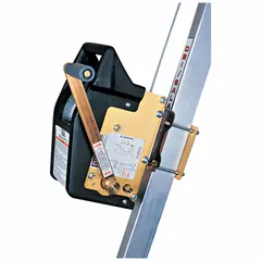 Manual winch rated for lifting materials in confined space entry applications. Features a 350 lb weight capacity, 50 ft polyester cable with snap hook harness end connection, and includes a mounting bracket for secure installation.