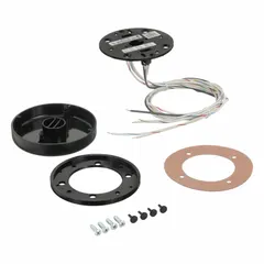Mounting base for LSL series modular tower lights. Includes ring and gasket. Black housing with 1/4 in height and 3 3/8 in diameter. Used for mounting tower lights in industrial signaling applications such as machinery status indication.