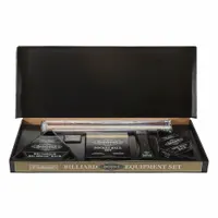 This billiard accessory kit includes a Two-Piece Short Cue and is designed for recreational pool table play and maintenance. With an overall width of 18 inches and height of 4 inches, it provides essential equipment for casual billiard games
