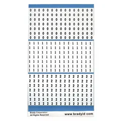Preprinted wire marking label sheets with legends 0 to 9, black on white vinyl cloth. Each sheet contains 450 labels rated for -40°F to 176°F. Used for identifying wires and cables in electrical panels, machinery, and control systems.