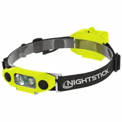 This headlamp delivers 310 lumens with a 120-meter beam distance and a 6.75-hour run time at maximum brightness. It features three light outputs and operates on three included AA batteries. Suitable for hands-free illumination in industrial, maintenance, and inspection tasks.